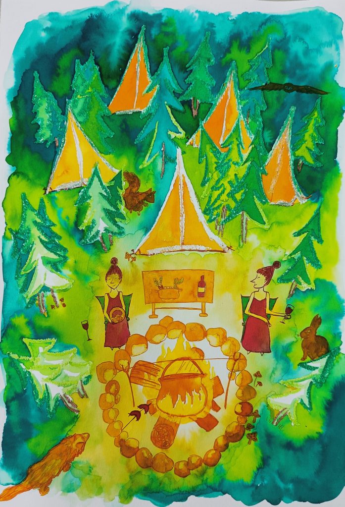 Illustratie camping witches