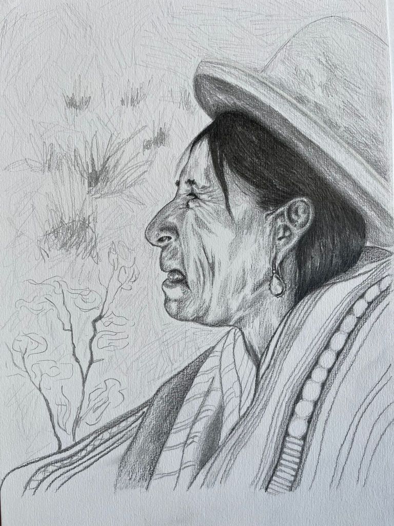 Travel drawing Bolivian woman