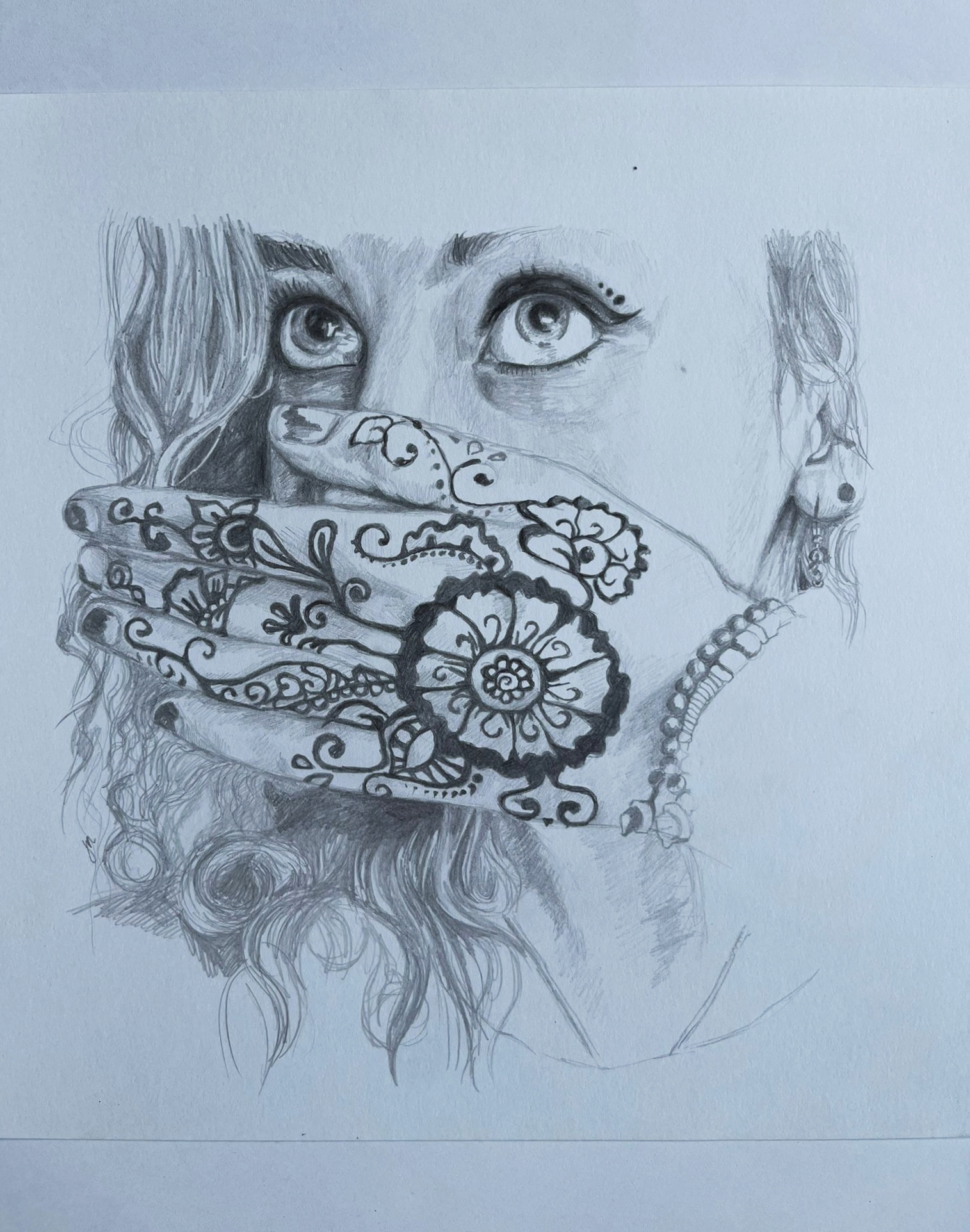 Pencil drawing Girl with henna